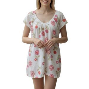 Orchadia White Floral Print Linen Blend Mini Dress